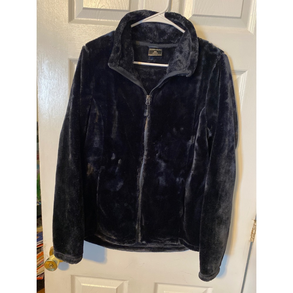 32 Degrees Heat Womens Plush Fleece Full Zip Jacket Black Mock Neck Medium